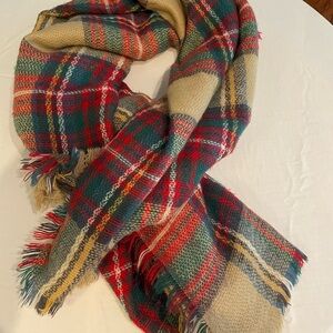 Cozy Plaid Wool Scarf in Red and Green
